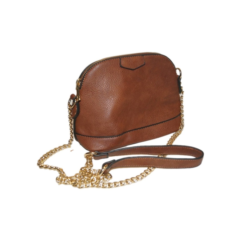 Brown Small Dome Crossbody‎ Bag with Gold Chain Strap Purse Handbag U59